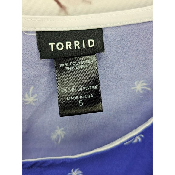 Torrid Blue Palm Dolman Sleeve Back Button‎ Sheer Top Size 5 - Picture 2 of 12